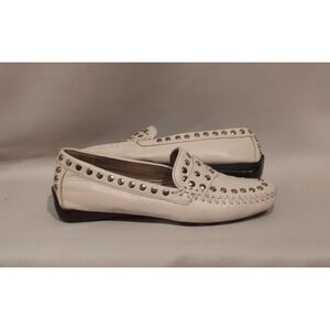 Robert Zur Womens White Studded "Tango" Glove Leather Flats Moccasins Size 6.5